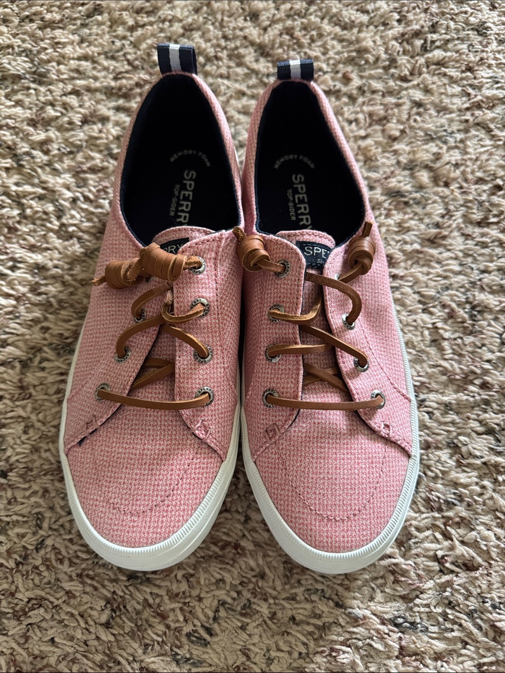 Sperry Rose Pink Canvas Lace-Up Sneakers with Tan Laces NWOT